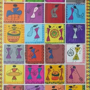 Hand-Painted Framed Warli Multi-Colour Activity Grid Portrait