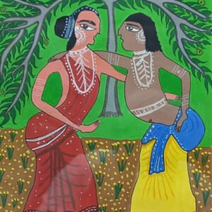 Hand-Painted Framless Gond Couple Portrait Painting