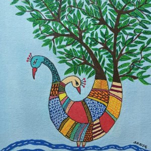 Hand-Painted Framless Gond Peacock Portrait Painting