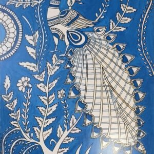 Hand-Painted Framed Madhubani Peacock Portrait Painting