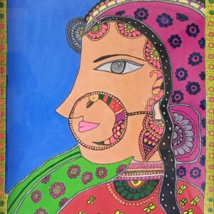 Hand-Painted Framed Madhubani Woman Portrait Painting