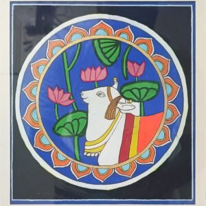 Hand-Painted Framed Pichwai Kamdhenu Square Painting