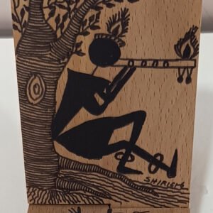 Hand-Painted Warli Wooden Mobile Holder